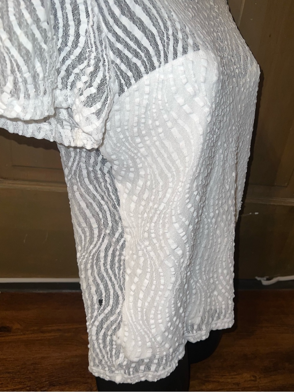 Vintage White Lace Sheer Mesh Textured Blouse Sweetheart Short Sleeve Size S - Picture 5 of 9